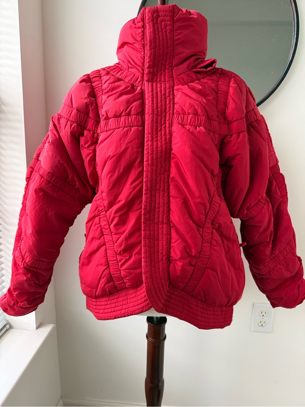 Free People Cranberry Red Quilted Puffer Jacket